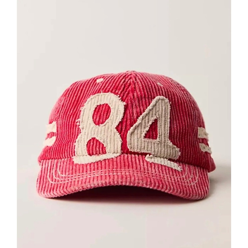 Free People Hollie Varsity Denim Hat | $48 Red Cream 84 New NWT baseball Hat
